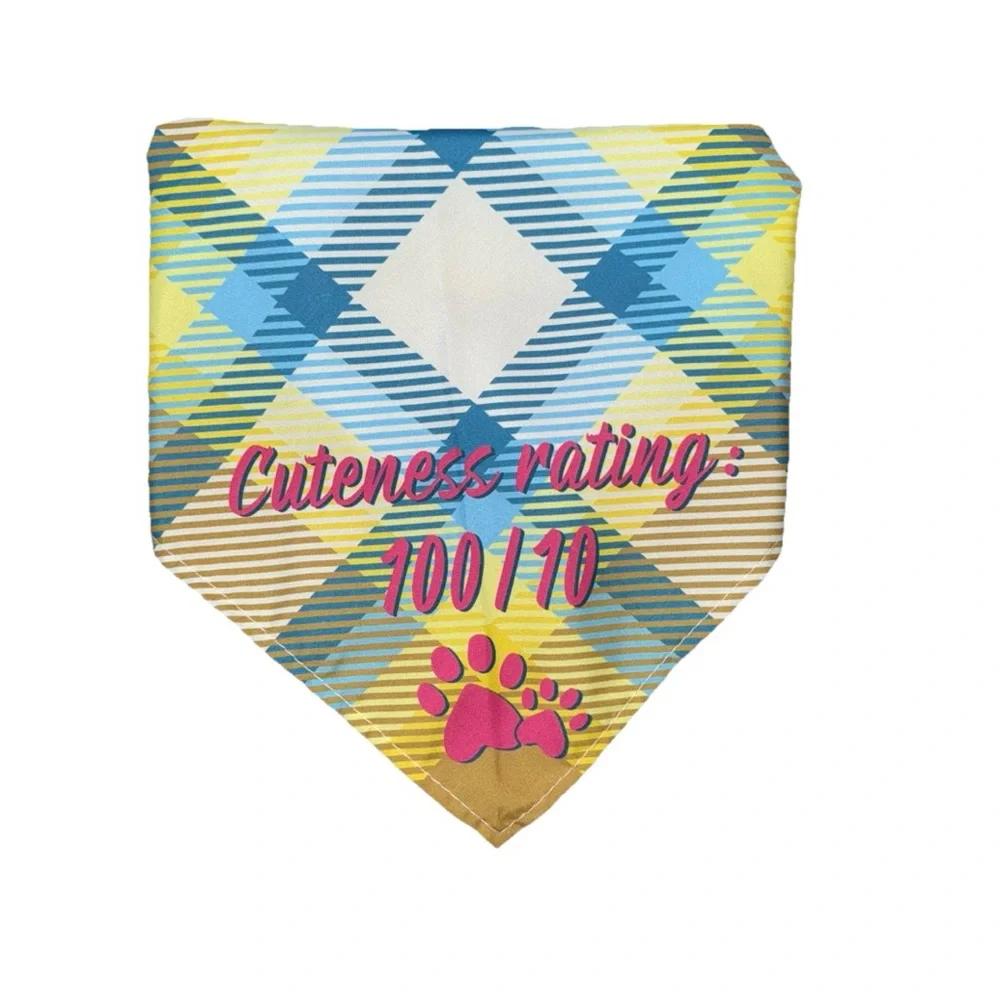 Pet Bandana Plaid with Caption 'Cuteness Rating: 100/10' OS